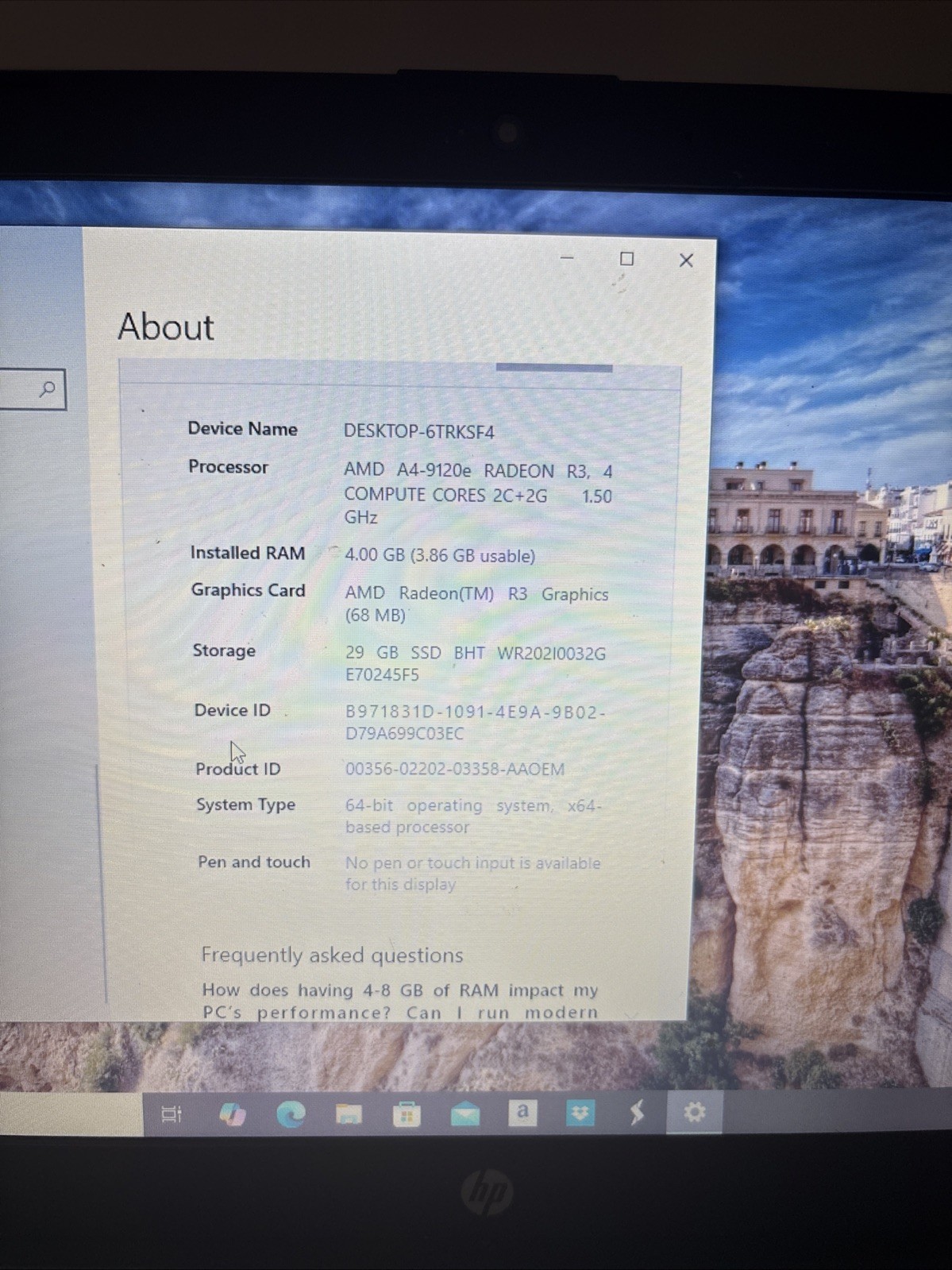 HP Stream 14-ds0003dx Laptop AMD A4 4GB RAM 64GB SSD