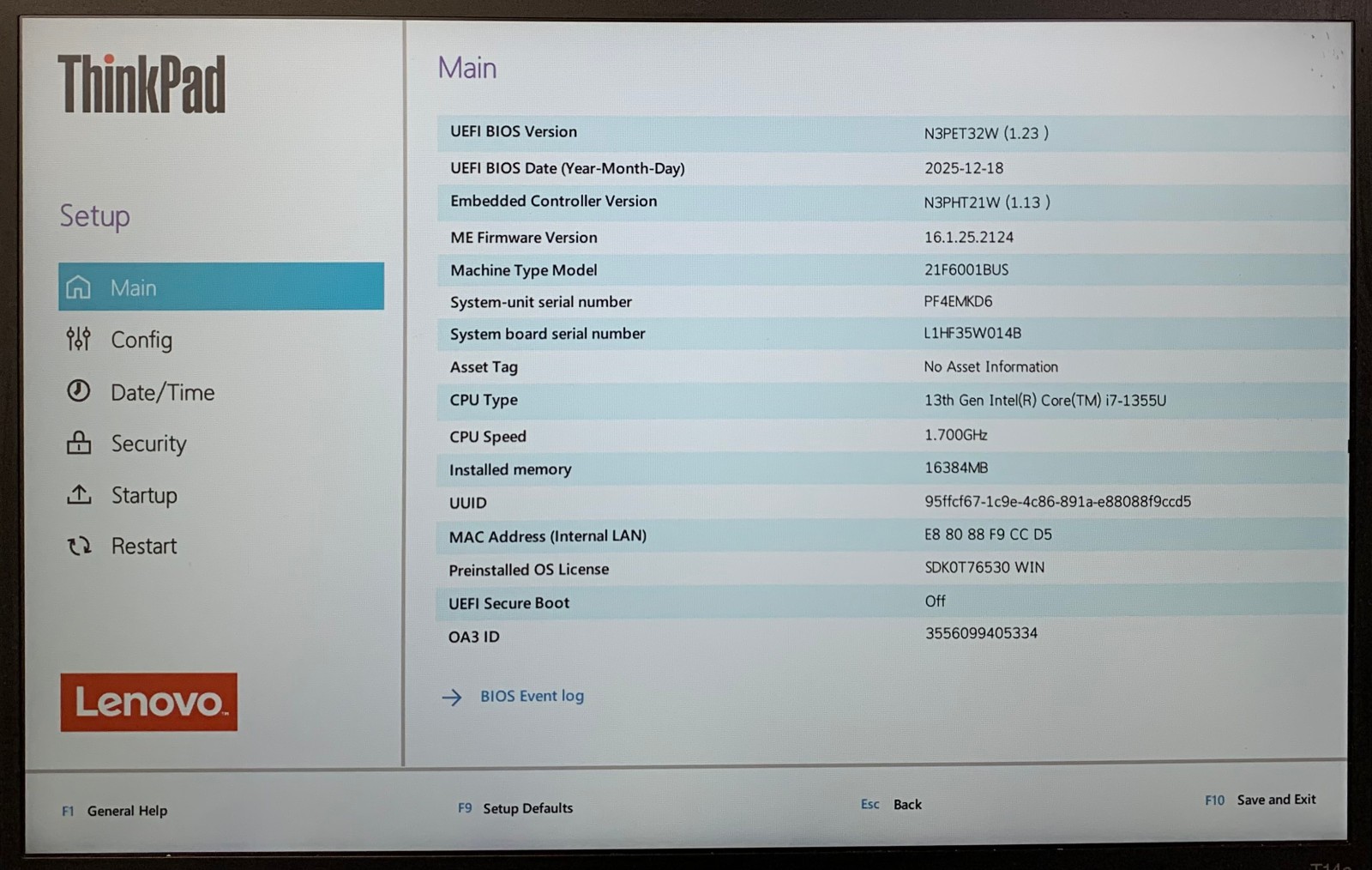 Lenovo ThinkPad T14s Gen 4 13″ Laptop i7-1355U 16GB RAM 512GB NVMe, As Is