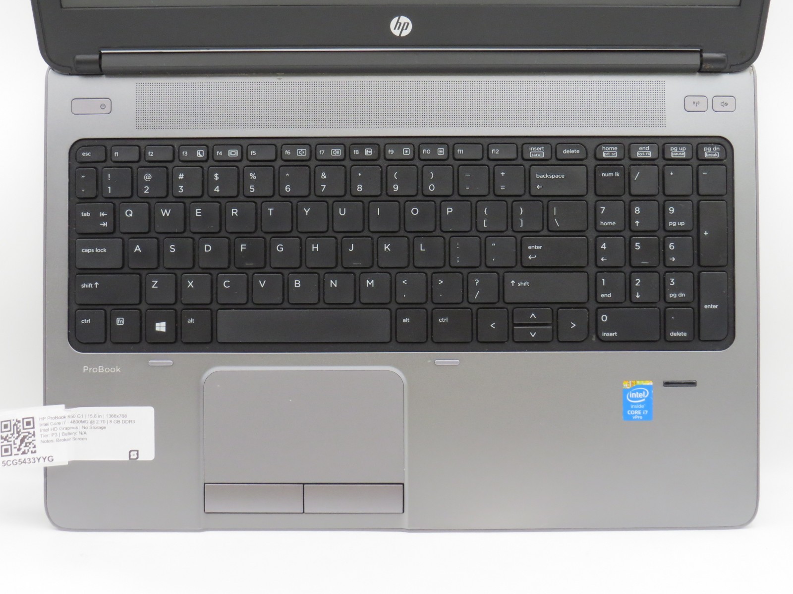HP ProBook 650 G1 i7-4800MQ @ 2.7GHz 8GB DDR3 15.6″ display No HDD/OS/AC