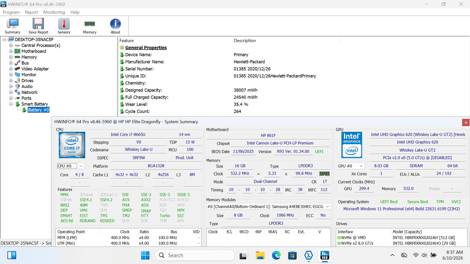 HP Elite Dragonfly 2-in-1 13″ FHD Touch I7-8665U 512GB 16GB W11P Backlit FPR