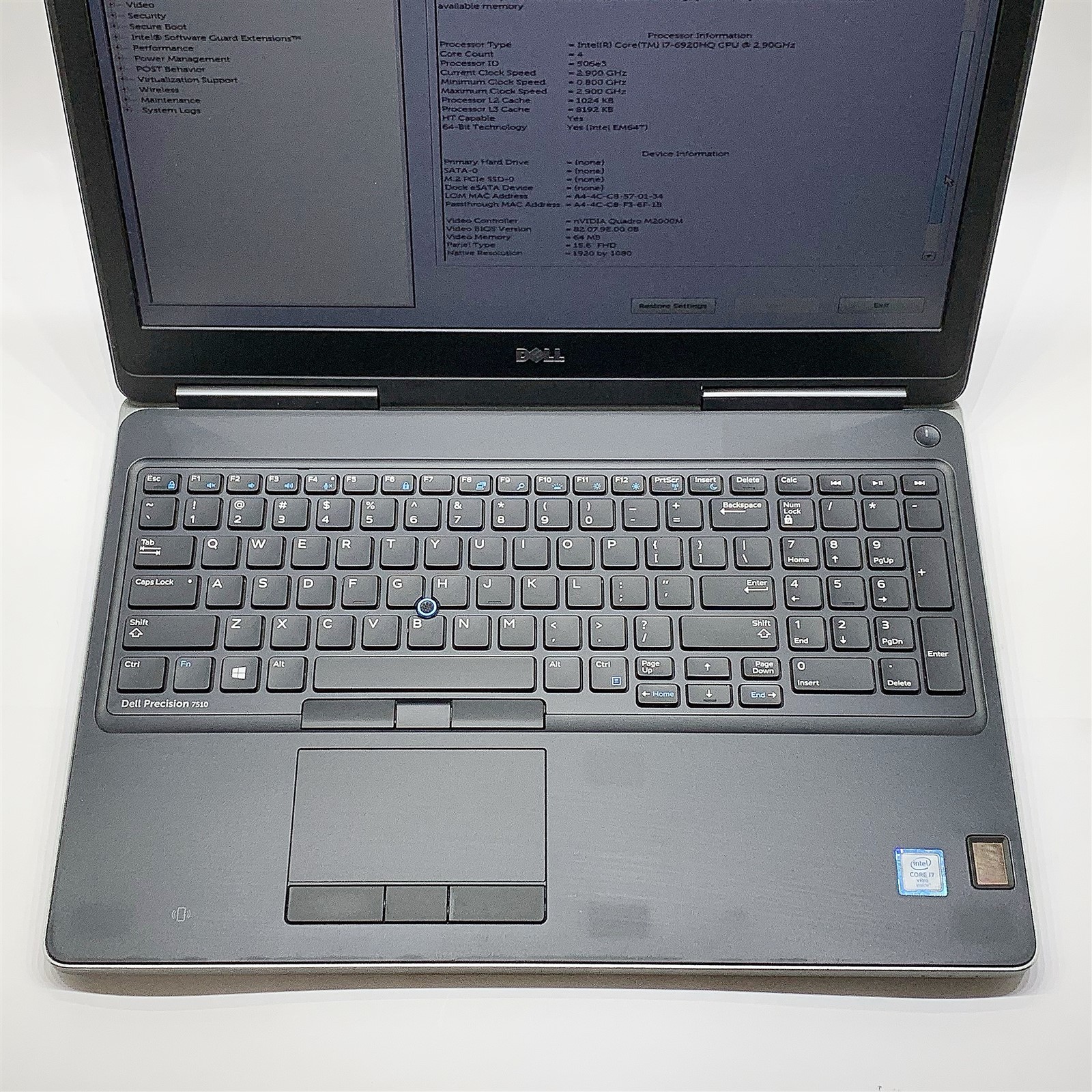Dell Precision 7510 Laptop Intel i7 6920HQ 2.90GHZ 15.6″ FHD 32GB NO HDD Parts