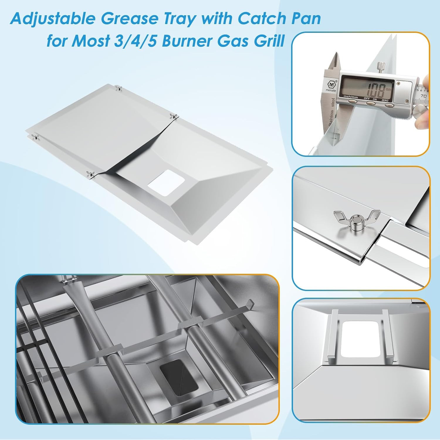 Universal Grease Tray with Catch Pan for Nexgrill Replacement Parts 720-0830H 72