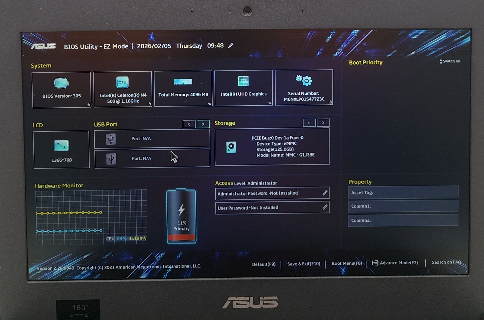 ASUS BR1100CK 11.6″ Laptop Intel N4500 4GB RAM 128GB eMMC NO OS (FL)