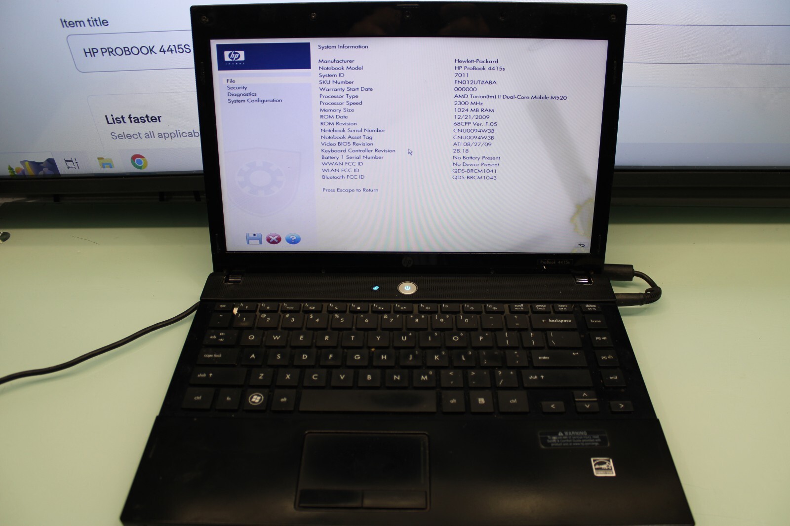 HP PROBOOK 4415S AMD TURION 2 DUAL CORE @2.3GHZ 1GB Ram PARTS OR REPAIR #110