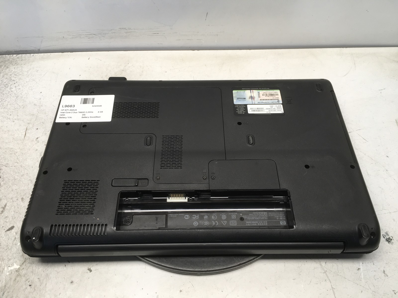 HP G71-340US Intel Core 2 Duo T6600 2.2GHz 4 GB NO HDD No Batt