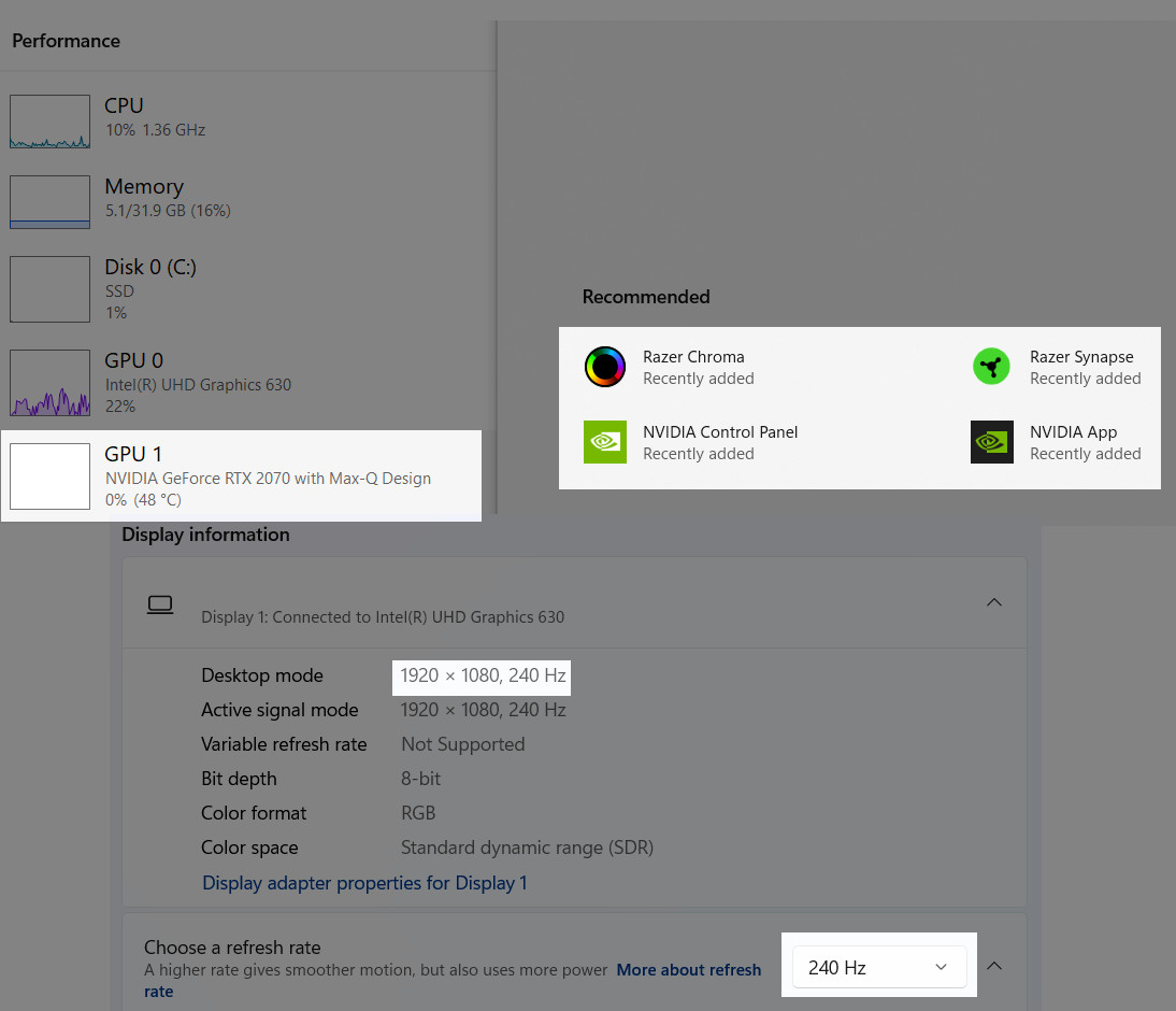 Razer Blade 15 Advanced 240hz 32GB RAM, RTX 2070, 2 TB SSD — Excellent Condition