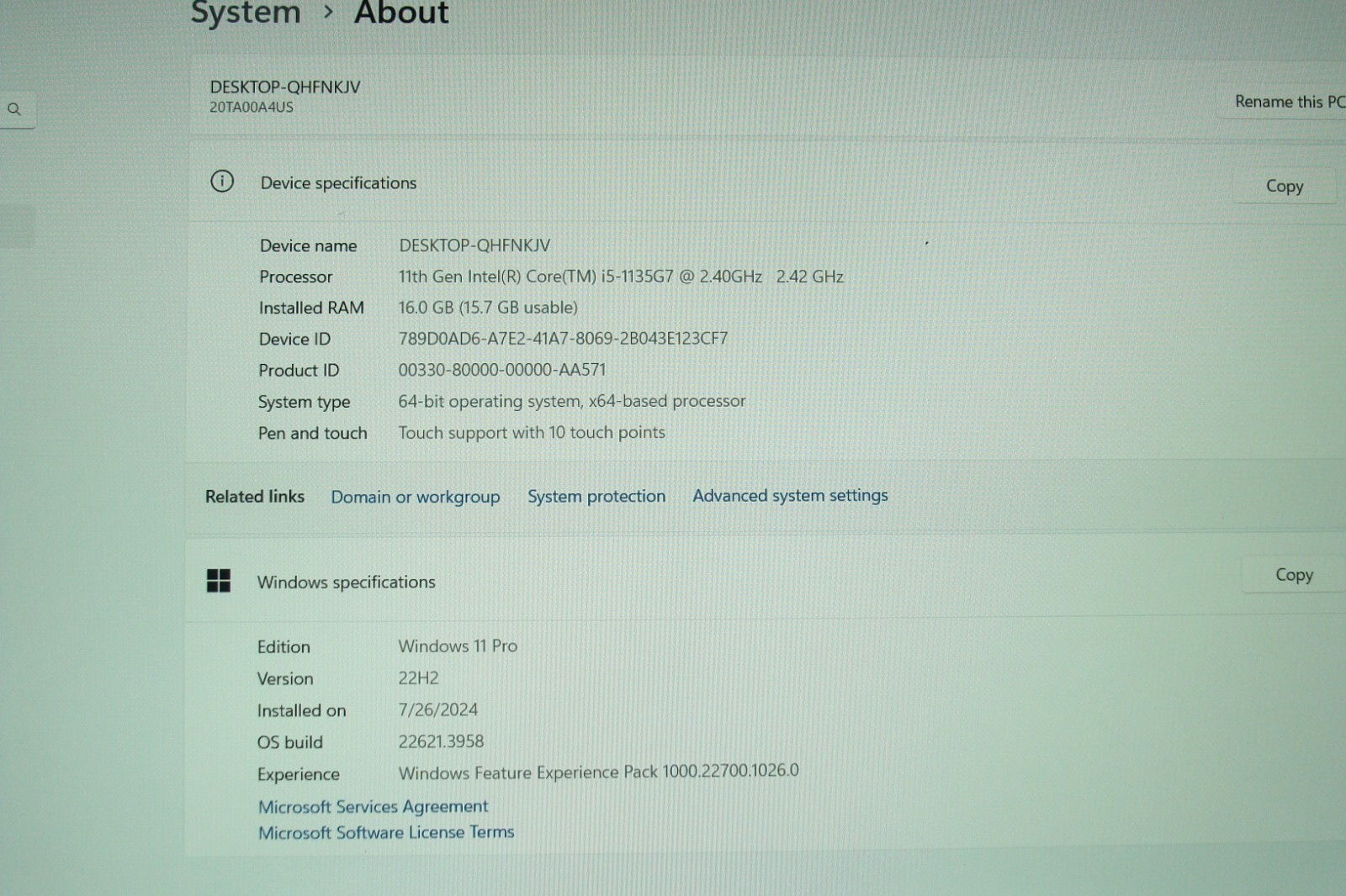 Lenovo ThinkPad E14 Gen 2 14″ i5-1135G7 2.4GHz 16GB 256GB Batt 91% TOUCH