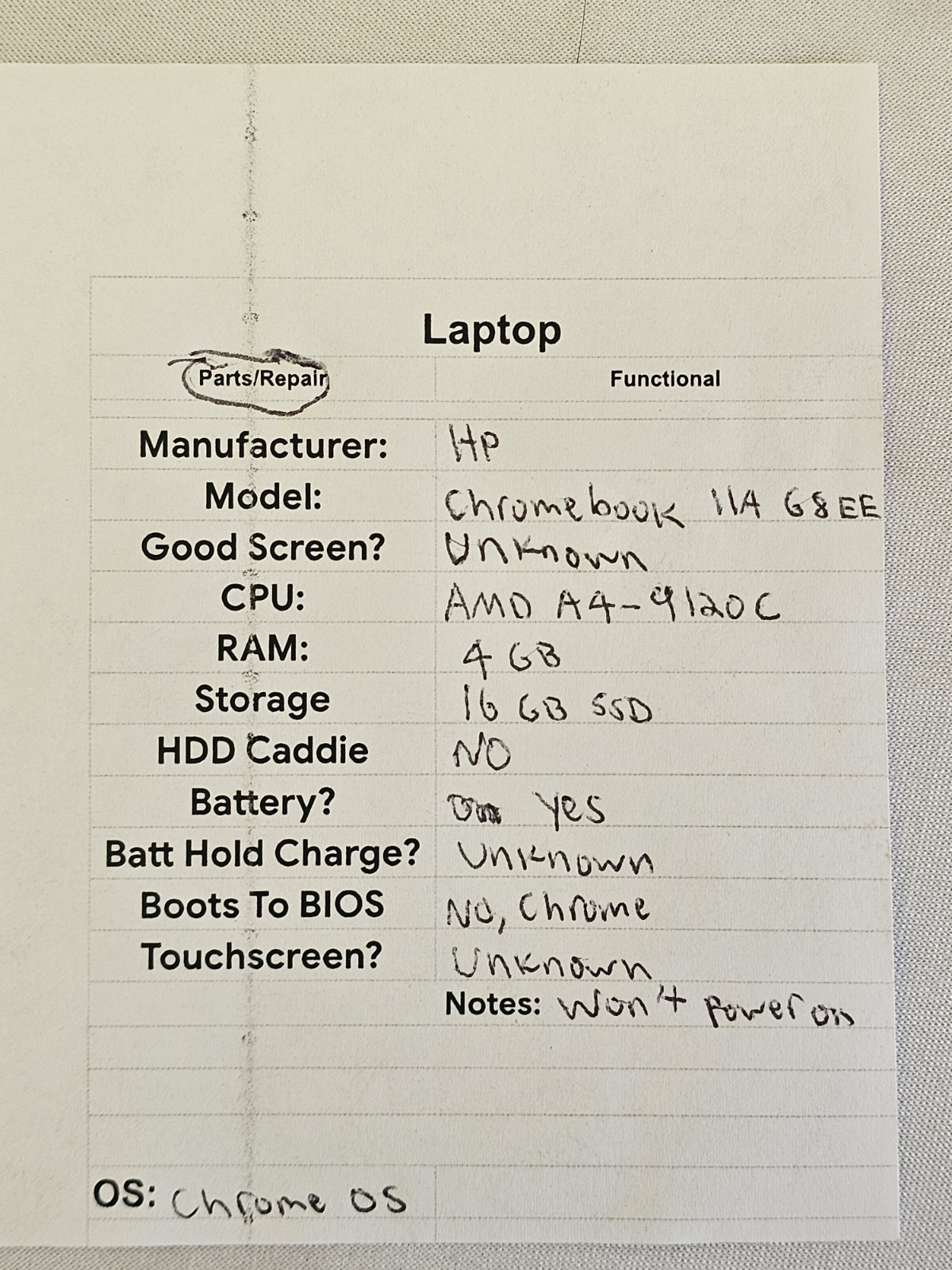 HP Chromebook 11A G8 EE Laptop – WON’T POWER ON – Parts/Repair – Read Desc.