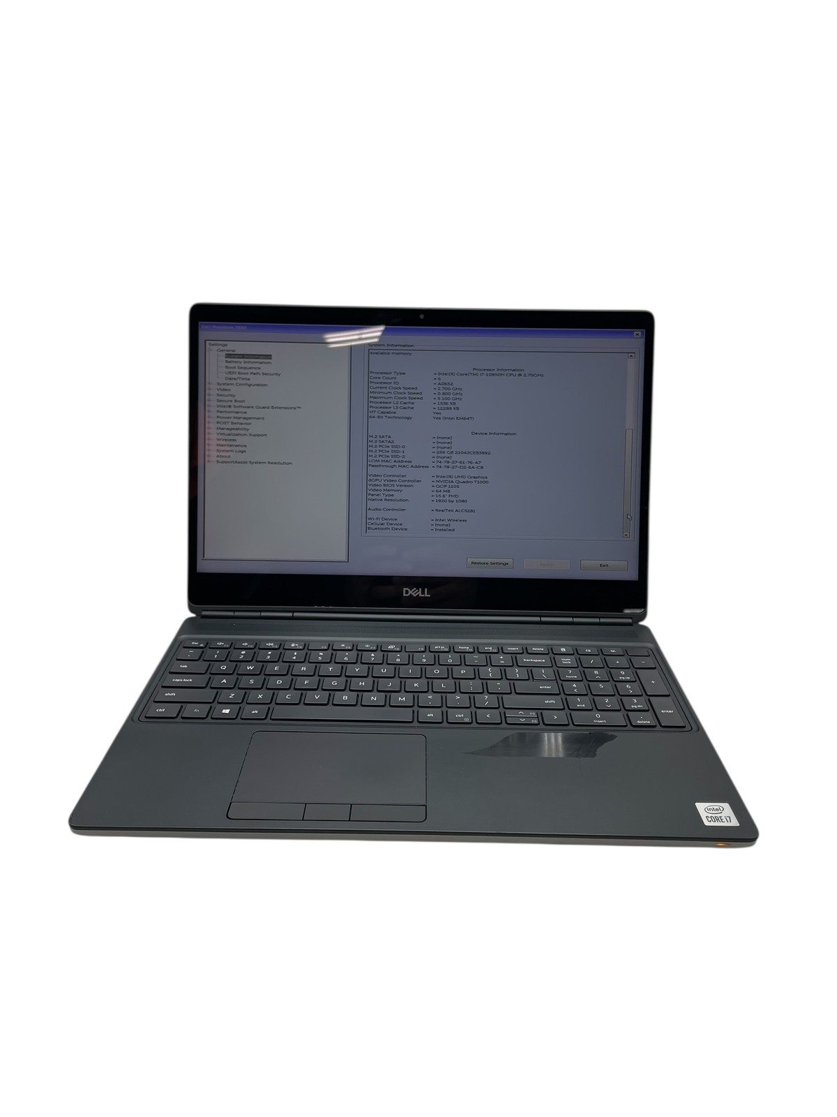DELL PRECISION 7550 I7-10850H 2.7GHz 128GB RAM 256 SSD – GRADE D