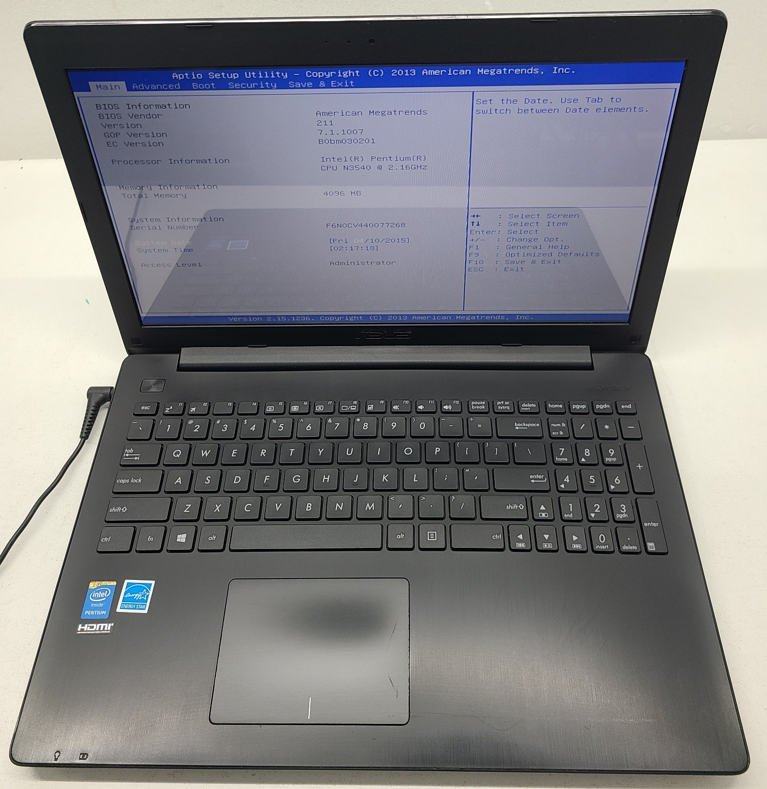 ASUS X553MA-BPD0705I 15.6″ Laptop Intel Pentium N3540 4GB Ram No HD/OS (FL)