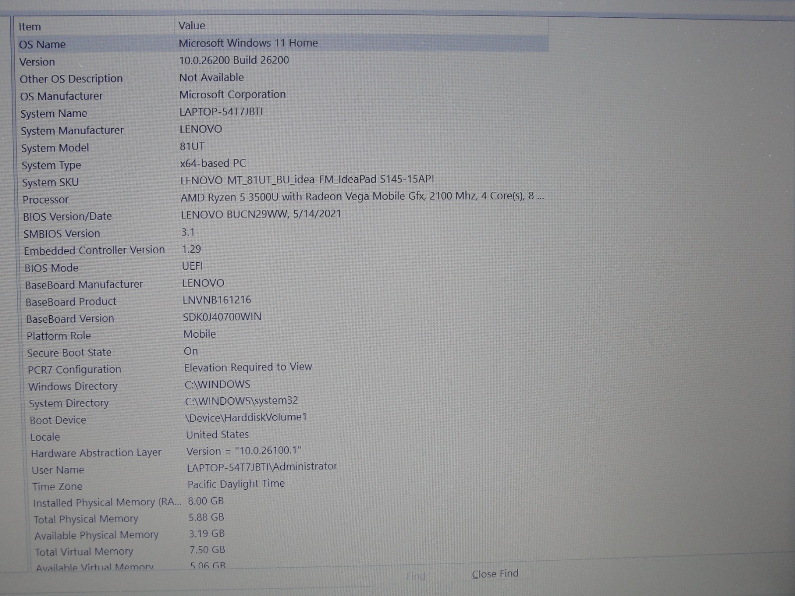 Lenovo IdeaPad S145-15API 15.6″ FHD AMD Ryzen 5 3500U 2.1GHz 8GB 256GB Win11Home