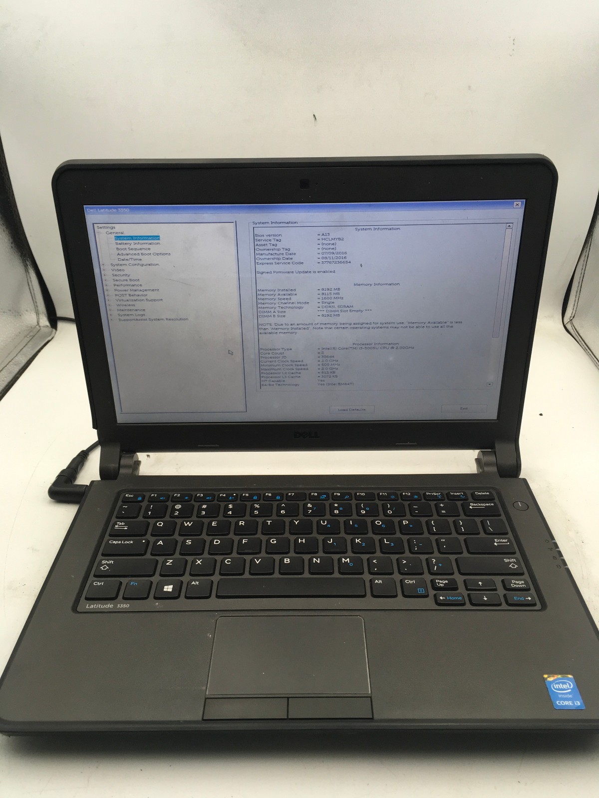 DELL LATITUDE 3350 – BOOTS TO BIOS – INTEL I3 5005U – 8GB RAM – READ DESC – BB