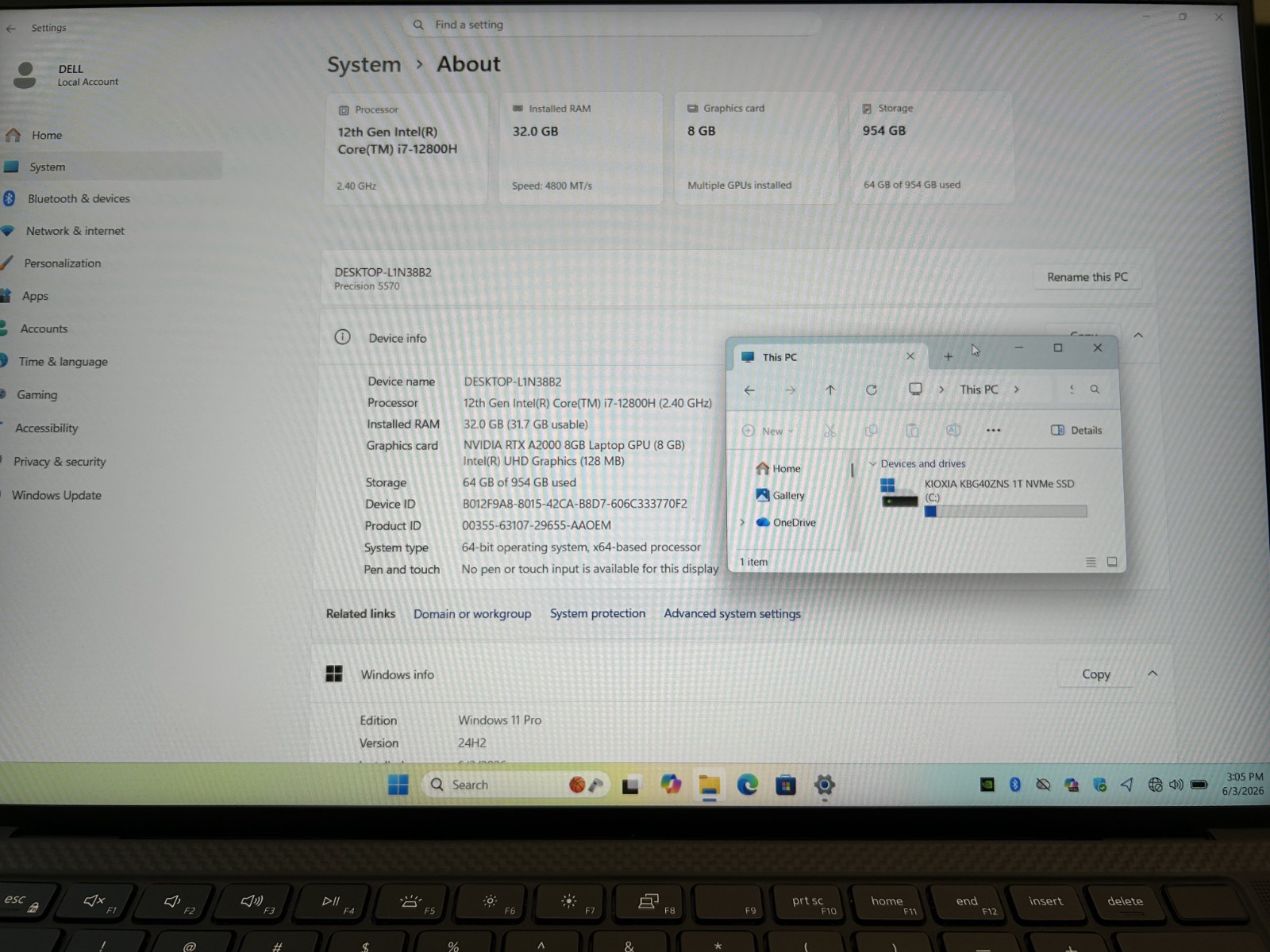LAPTOP Dell Precision 5570 15.6″ CORE i7-12800H 1 TB NVMe SSD 32GB RAM Win 11