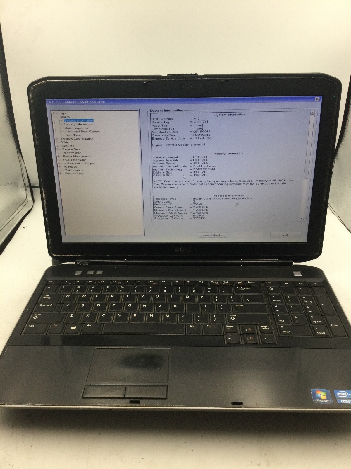DELL LATITUDE E5530 – BOOTS TO BIOS – INTEL I3 3110 – 8GB RAM – 15″ – READ – BB