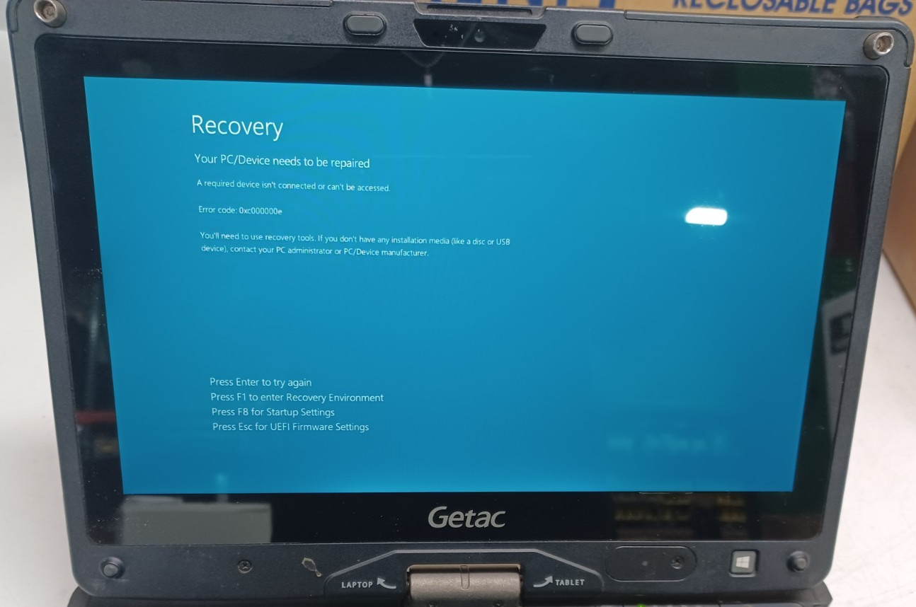 Getac V110 G3 Rugged Laptop Core i5 No RAM No Storage Turns On Needs Recovery