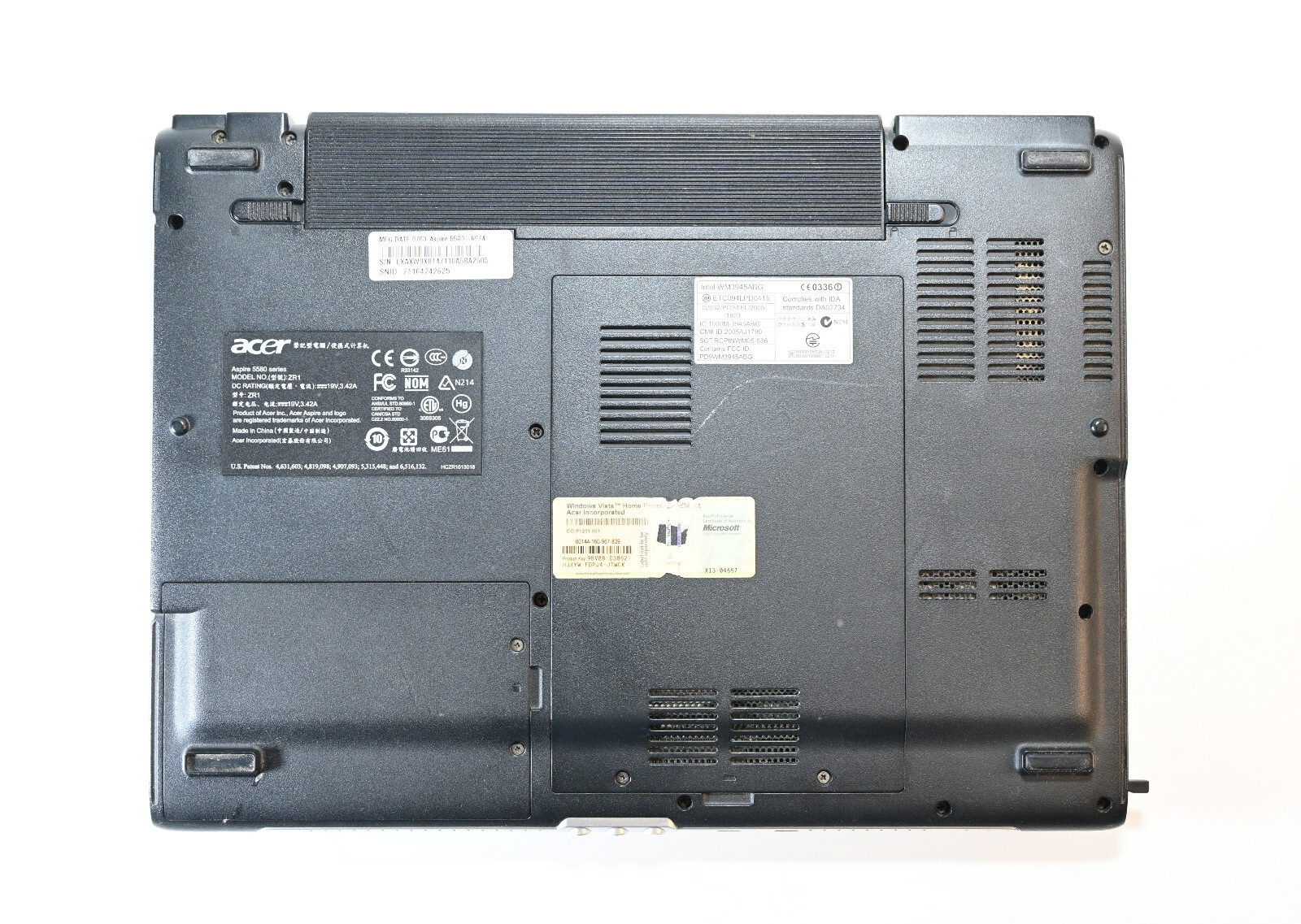 Acer Aspire 5580 Laptop 15″ Intel Core2 T5500 CPU 1GB RAM No HDD