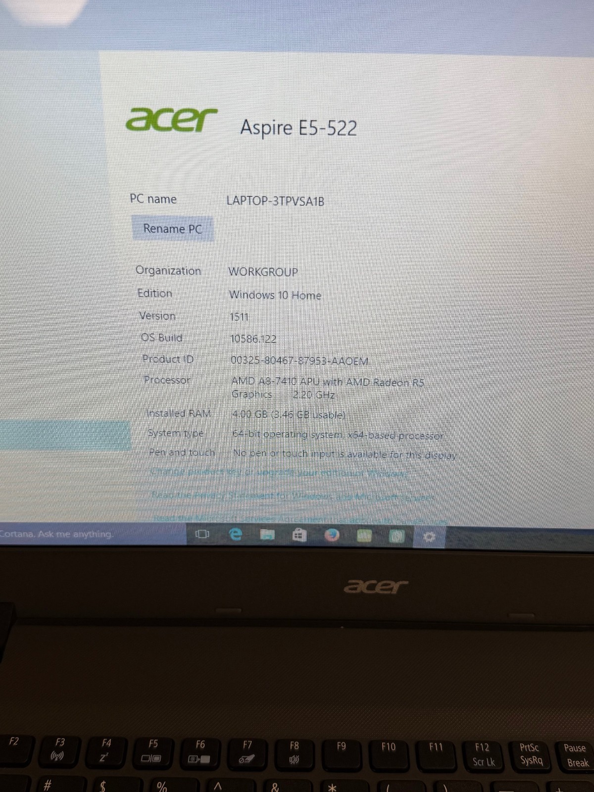acer Aspire E5-522-89W6 laptop