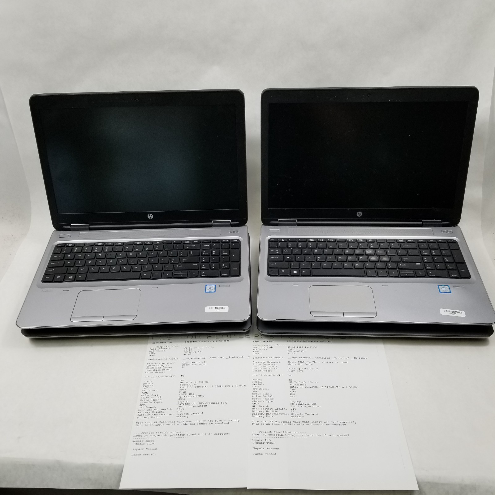 Lot of (6) HP ProBook 650 G2/G3 Laptop Intel Core i5 / i7 Mixed Specs
