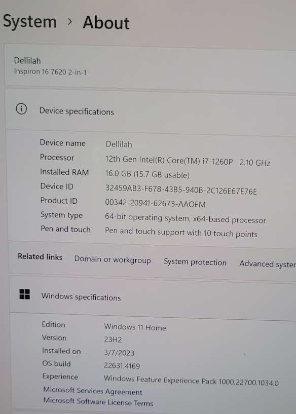 Dell Inspiron 16 7620 16″ 4K 512GB SSD, Intel i7 12th Gen., 2.10 GHz 16GB RAM