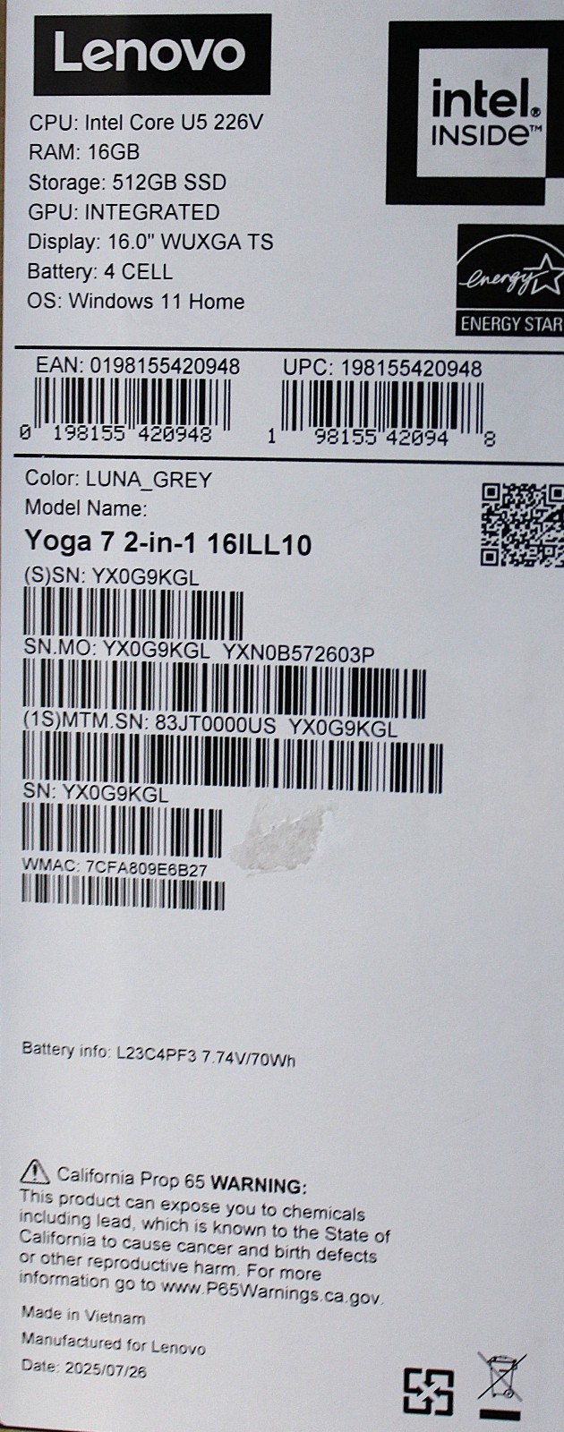 Lenovo YOGA 7 2-In-1 Computer With Box- Keyboard and Mouse