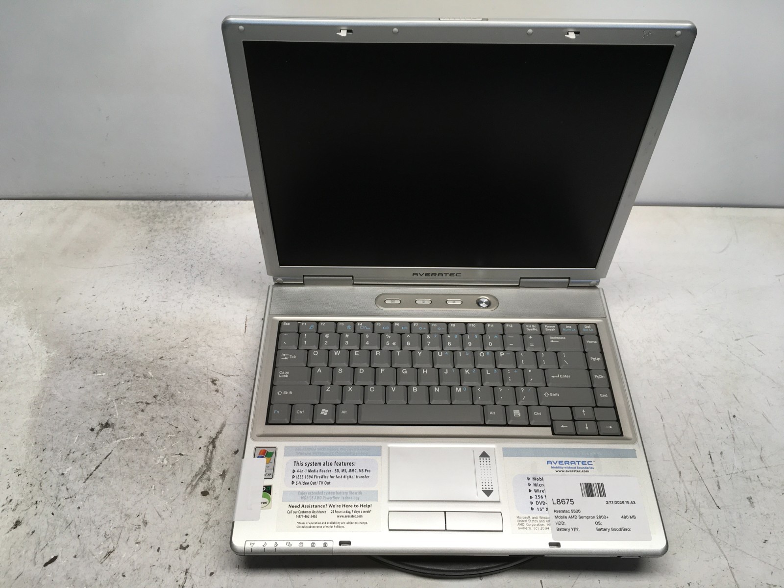 Averatec 5500 Mobile AMD Sempron 2600+ 1600MHz 480 MB NO HDD