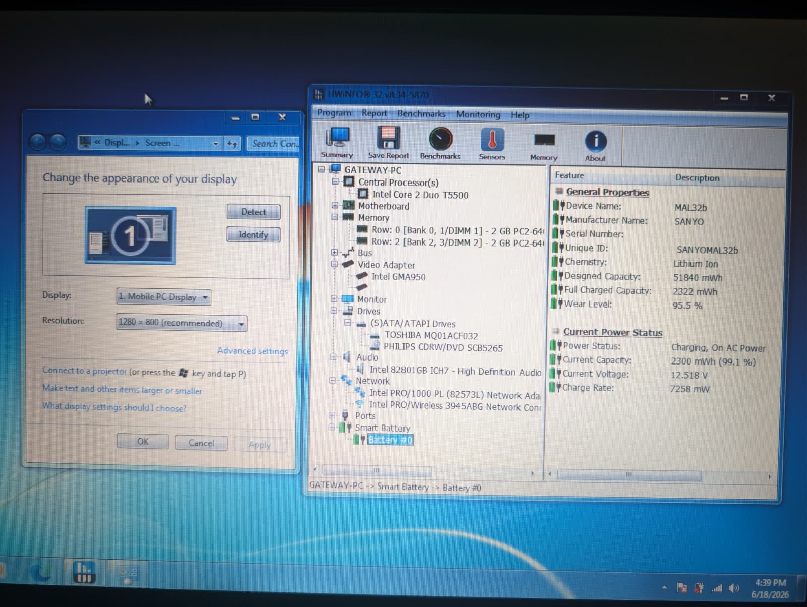 15″ Gateway M465-E | Core 2 Duo T5500 4GB RAM 320GB HDD | Win 7 Pro | DVD