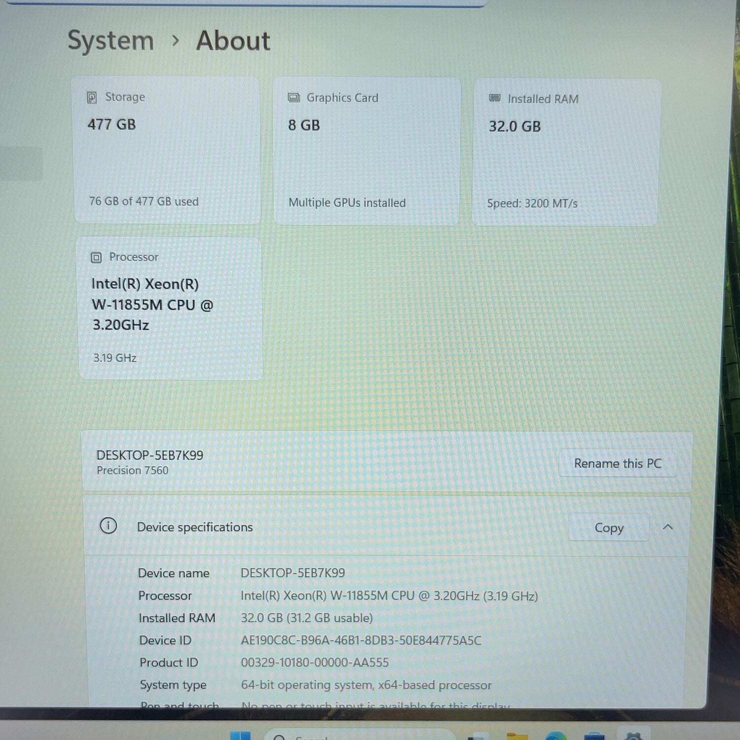 Dell Precision 7560 15.6″ Xeon W-11855M 3.2GHz 32GB RAM 512GB SSD RTX A4000