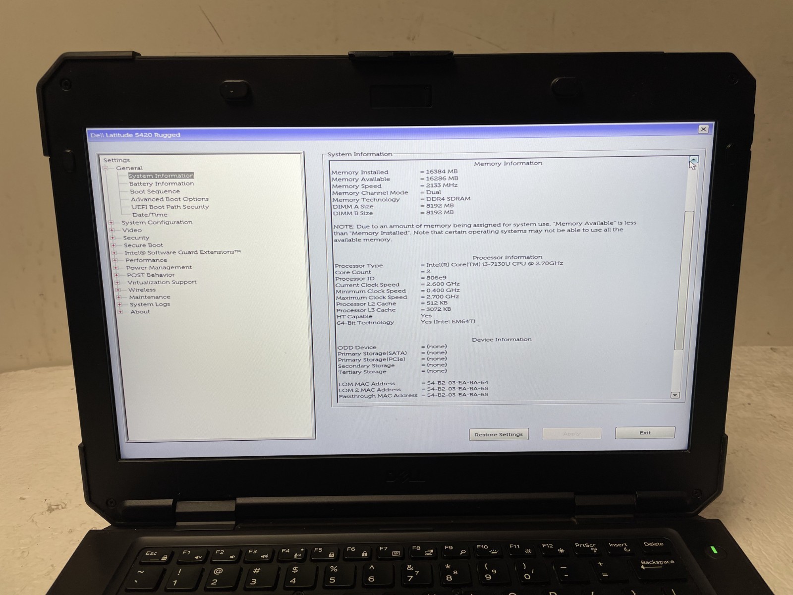 Dell Latitude 5420 Rugged 14″ i3-7130U @2.70GHz 16GB RAM NO SSD w/Caddy Part