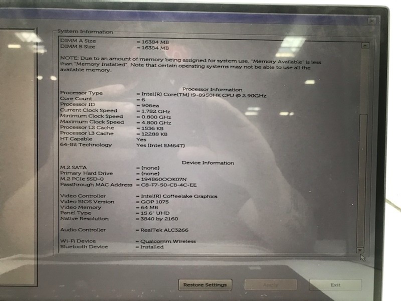 Dell XPS 15 9570 15″- i9 2.90GHz – 32GB RAM – 1TB SSD – Grade D