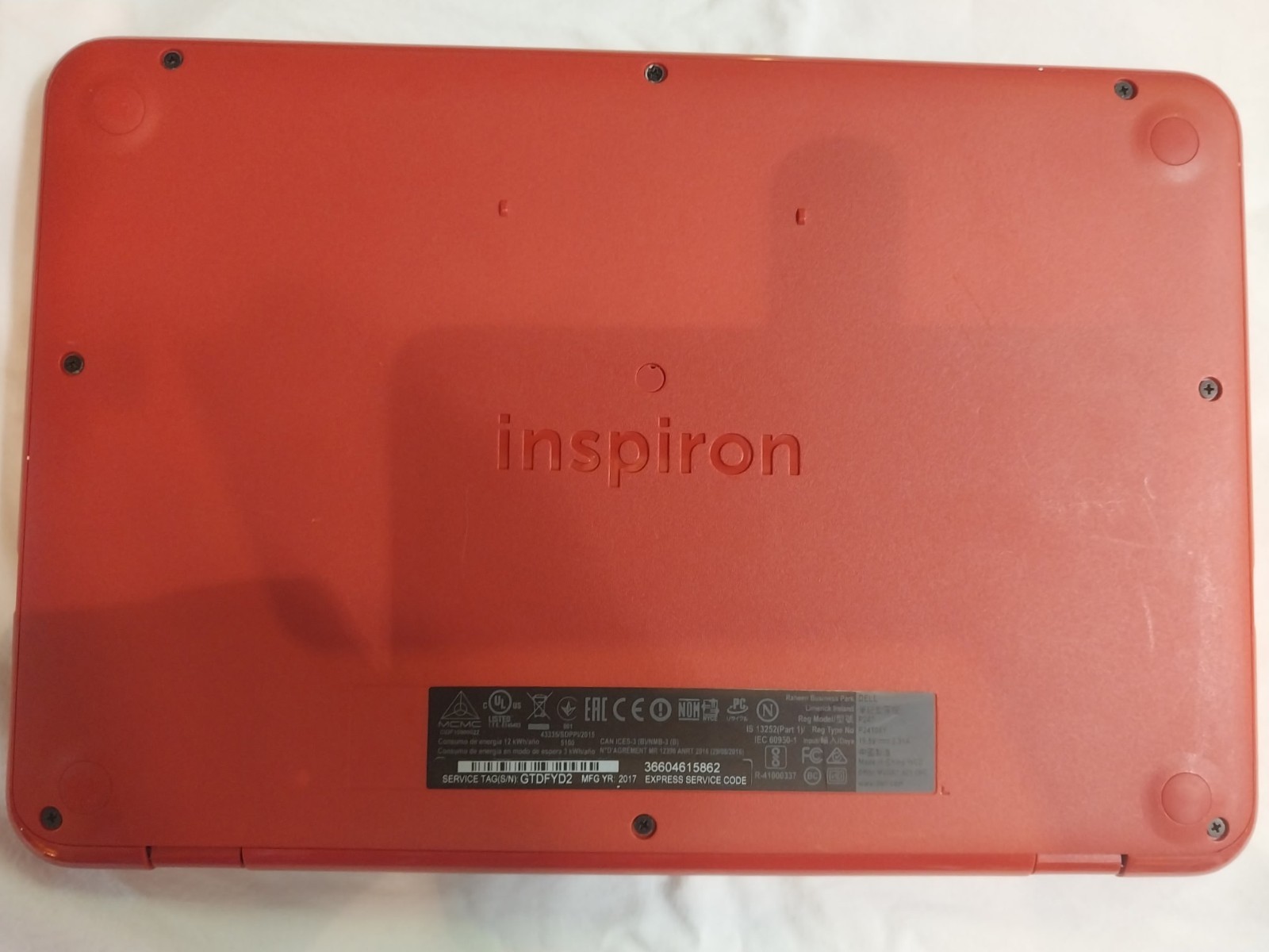 Dell Inspiron 11 3000 Series P24T Laptop, 2017, Red, Powers On, Parts Only