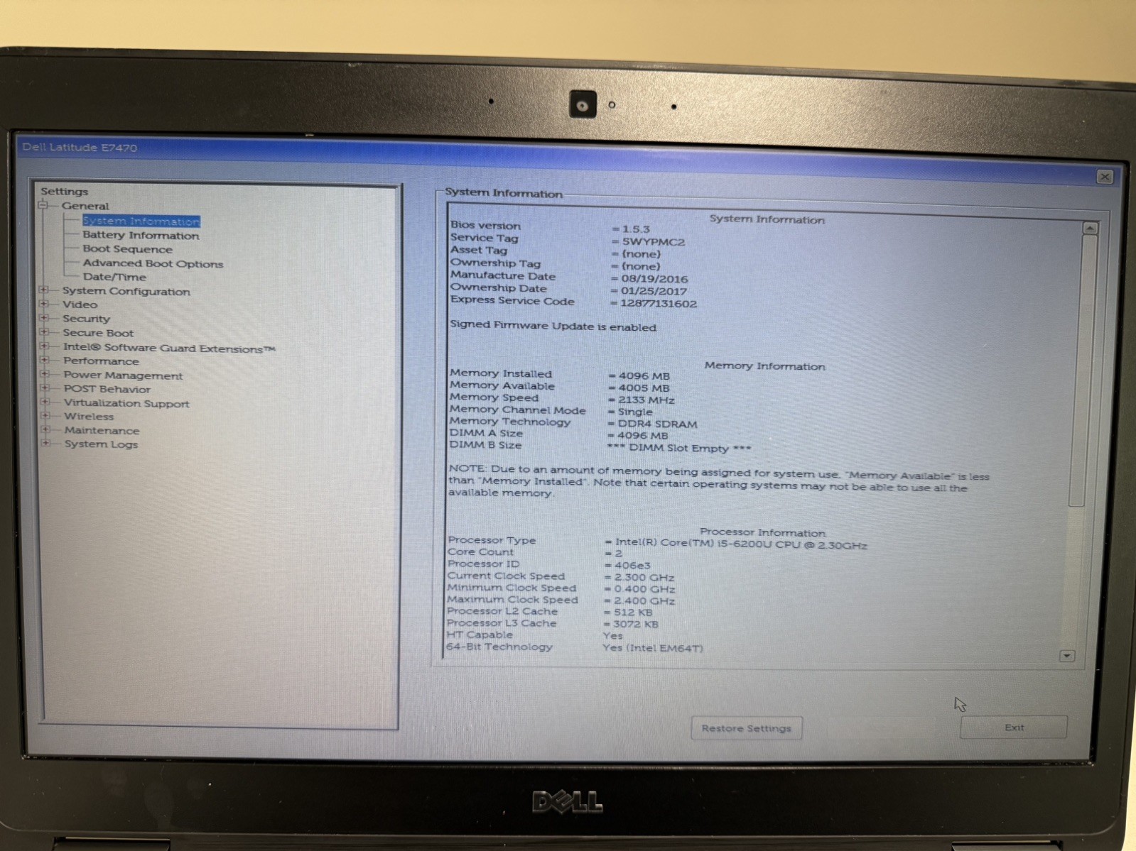 Dell Latitude E7470 Laptop Intel Core i5 6th Gen No HD/OS/AC Adapter