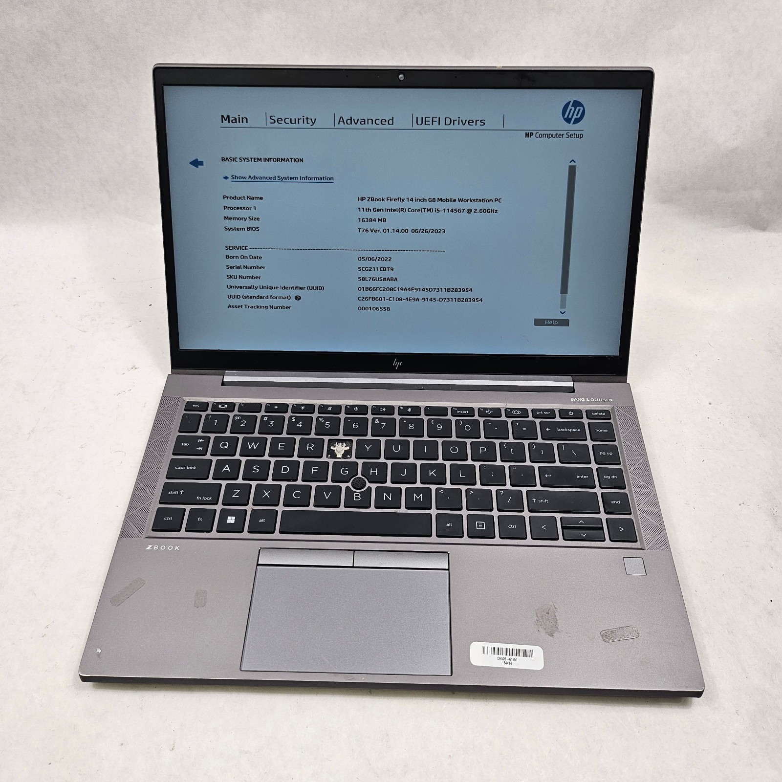 HP ZBook FireFly 14 G8 14″ i5-1145G7 2.60GHz 16GB RAM 512GB SSD No OS Read