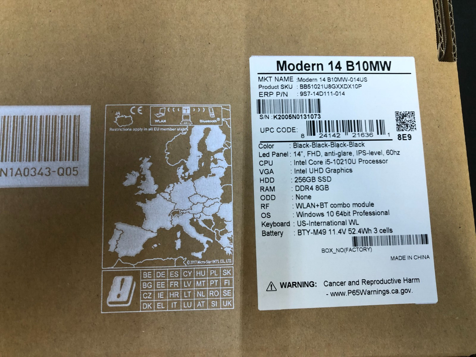 MSI Modern 14 B10MW-014 14” FHD IPS Laptop Intel i5-10210U 8GB 256GB W10P