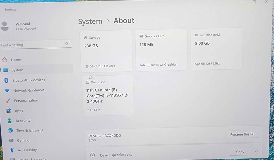 Lenovo Thinkbook 13s G2 ITL Core i5-1135G7, 8gb RAM, 256GB SSD, Windows 11 Pro