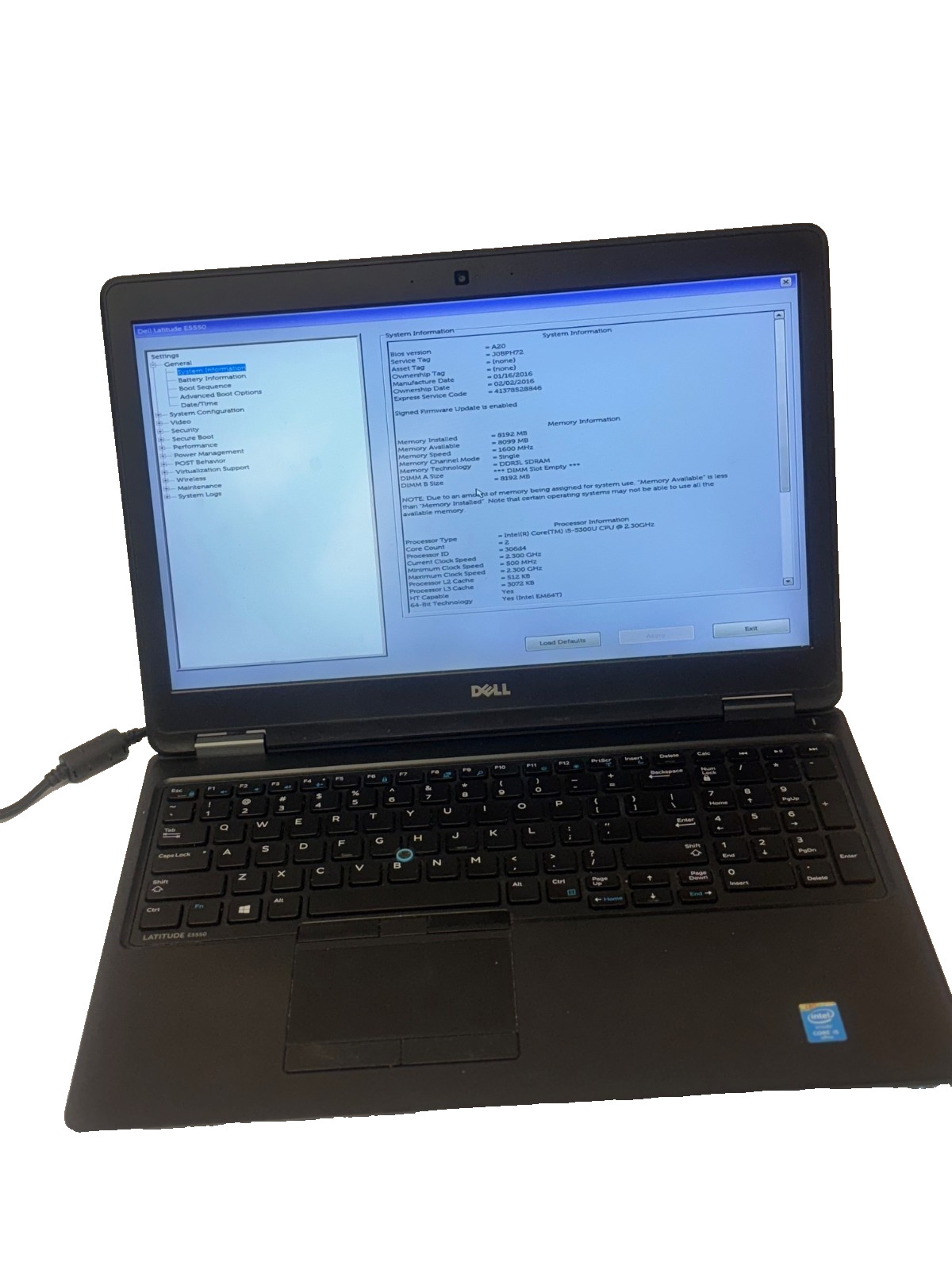 DELL LATITUDE E5550 I5-5300U 2.30GHz NO HDD NO CHARGER LAPTOP