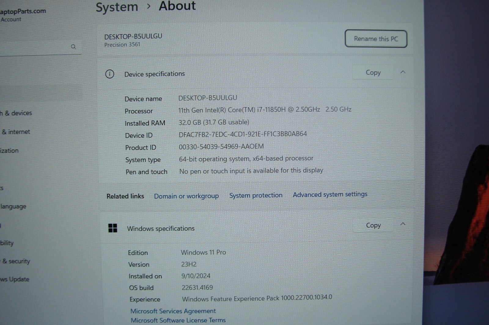 Dell Precision 3561 15.6″FHD vPro i7-11800H 2.5GHz 32GB RAM 512GB SSD NvidiaT600