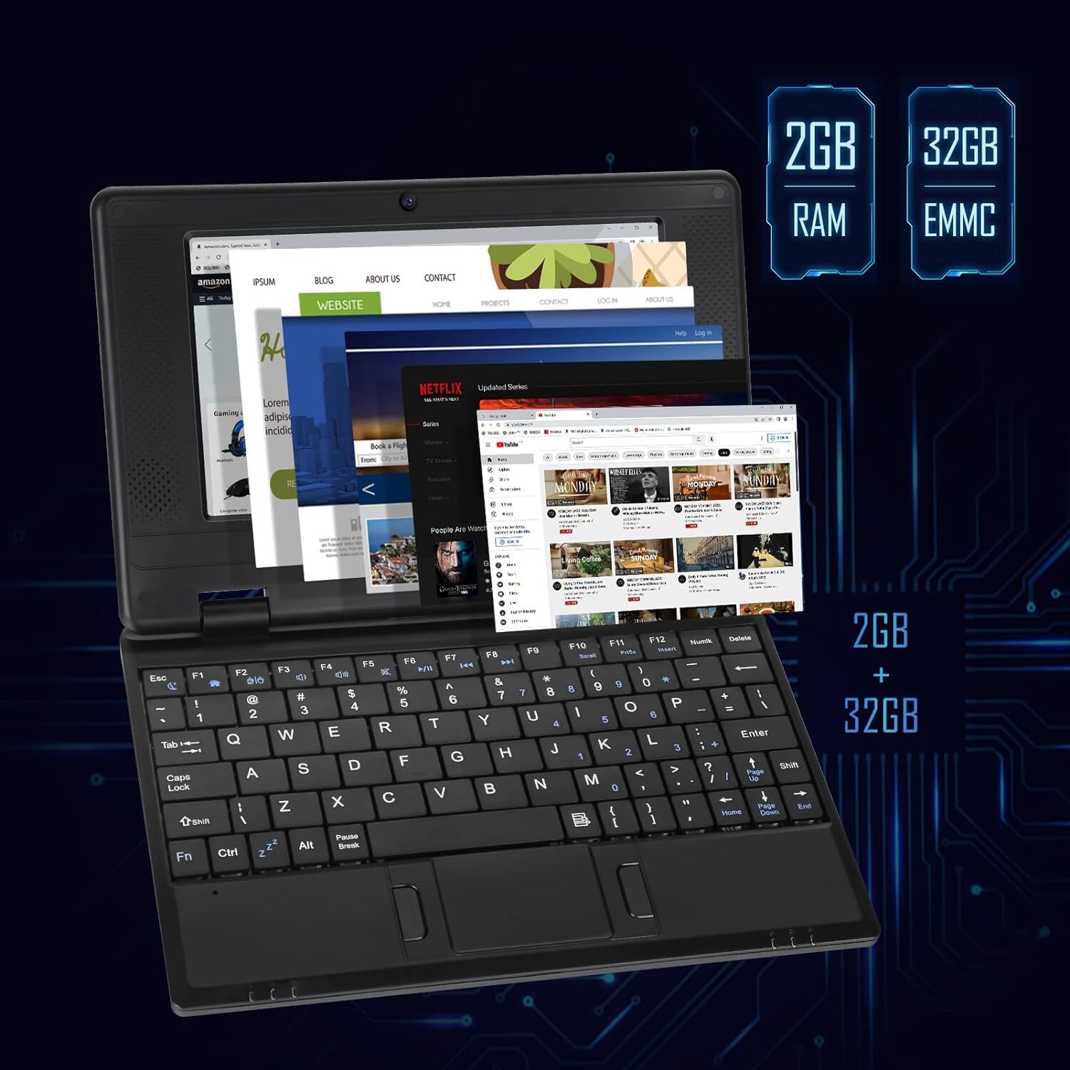 7” Mini Laptop Computer Quad Core Android 12 2GB RAM 32GB ROM Netbook For Kid