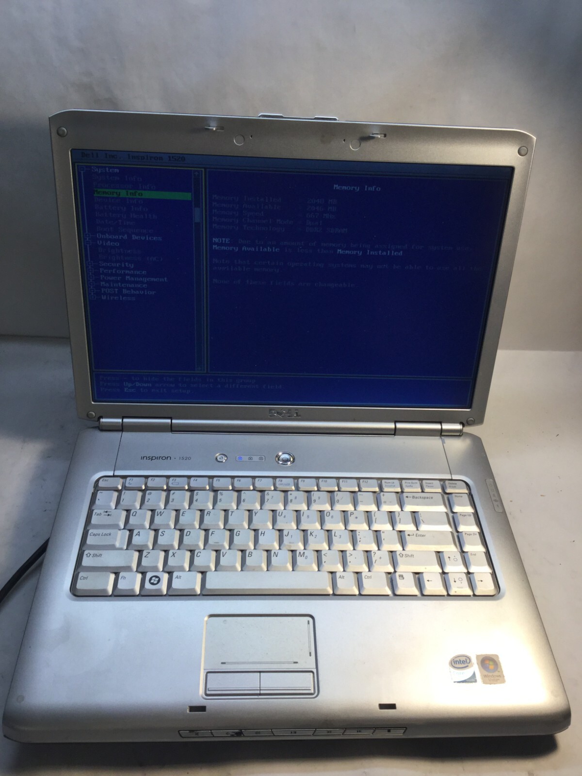 Dell Inspiron 1520 15″ Laptop Intel Core 2 Duo-BOOTS TO BIOS-MZ