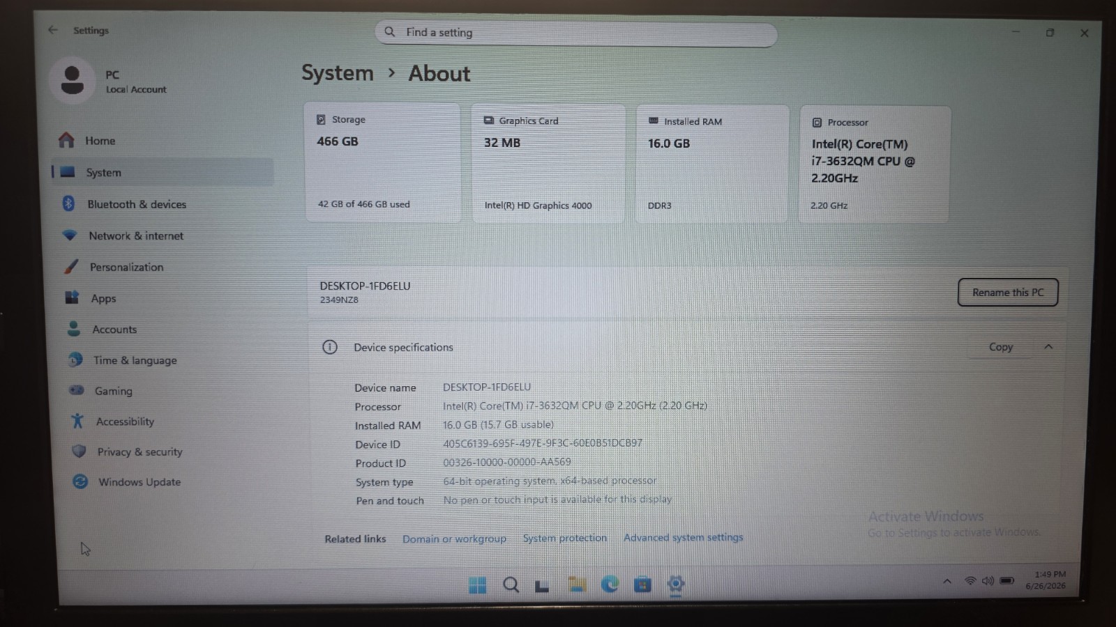 thinkpad t430 i7-3632QM 2.20GHz, 16GB RAM, 512GB Total Disk, Win 11