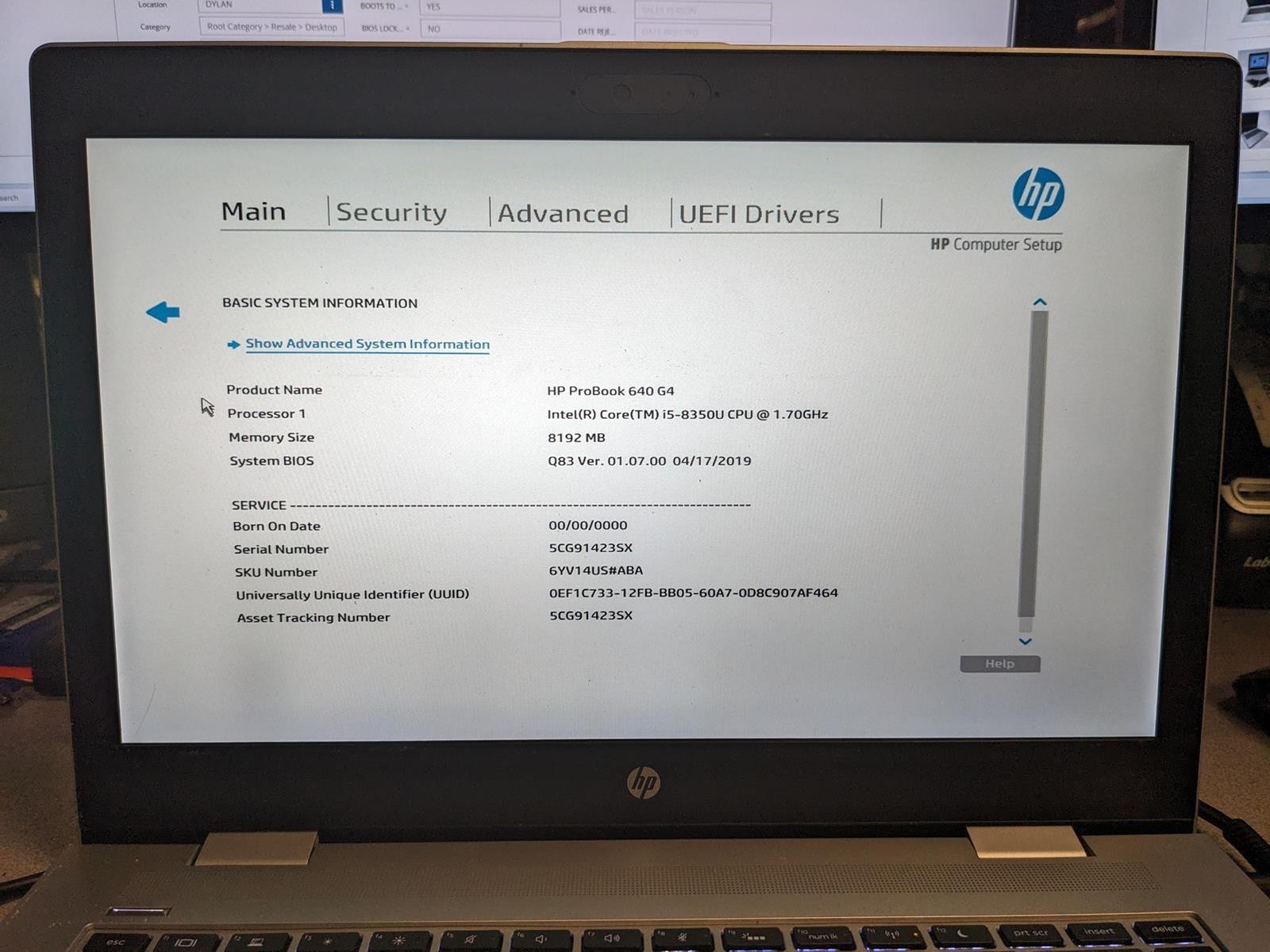 HP PROBOOK 640 G4 i5-8350U @ 1.70GHz, 8GB RAM, NO HDD/OS