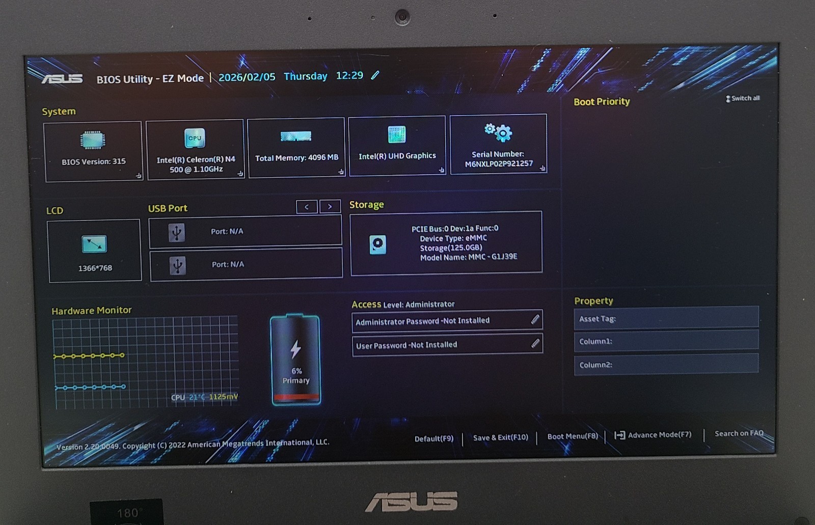 ASUS BR1100CK 11.6″ Laptop Intel N4500 4GB RAM 128GB eMMC NO OS (FL)