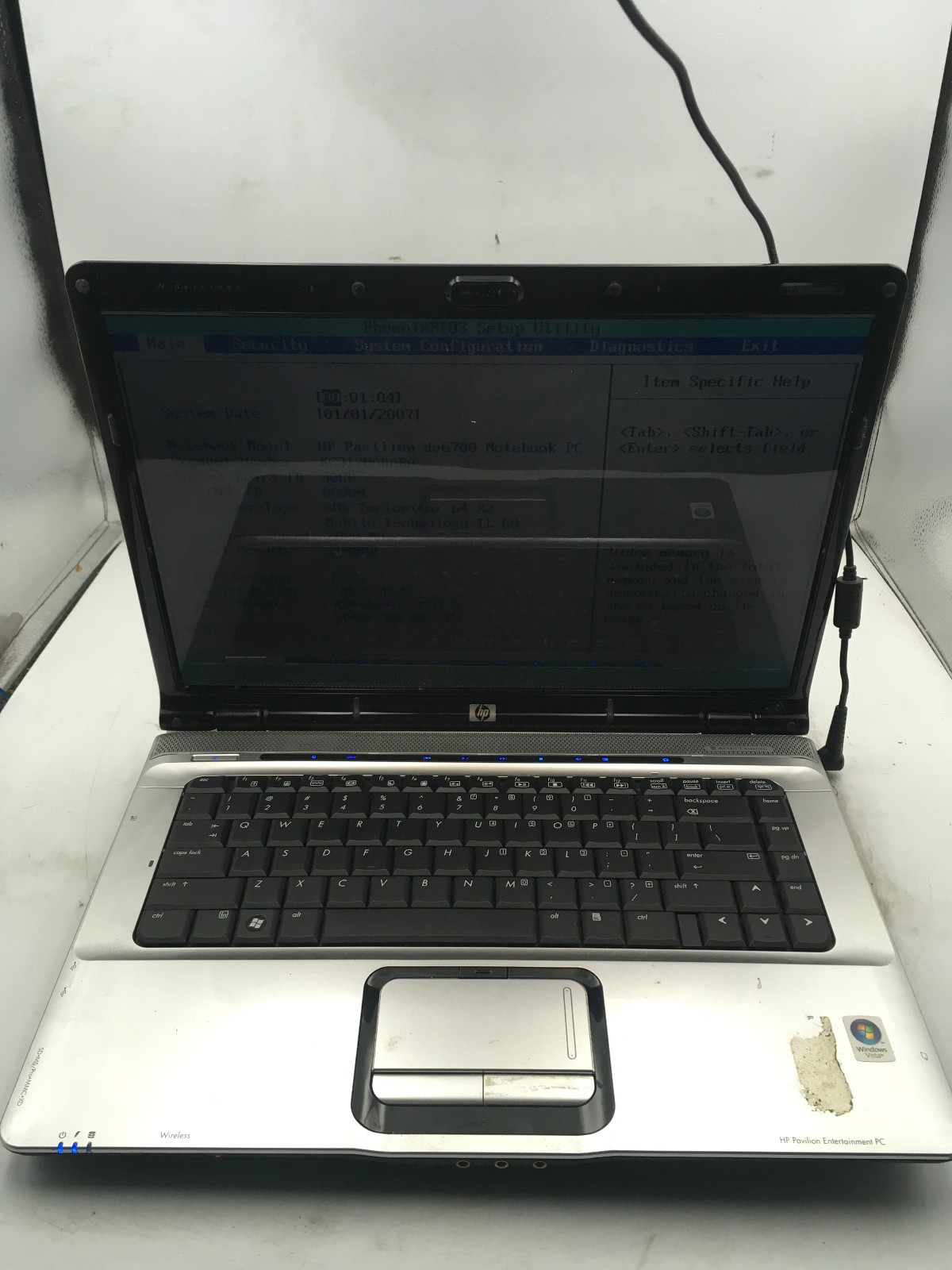 HP PAVILION DV6700 – BOOTS TO BIOS – AMD TURION 64 X2 – 2GB RAM – READ DESC – BB