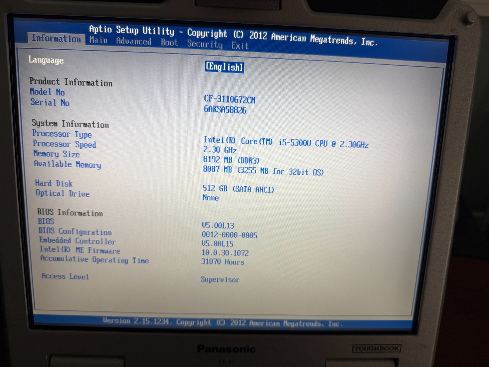 Panasonic Toughbook CF-31 Touch i5-5300U 8GB 512GB SSD Win10P Charger LTE W10Pro