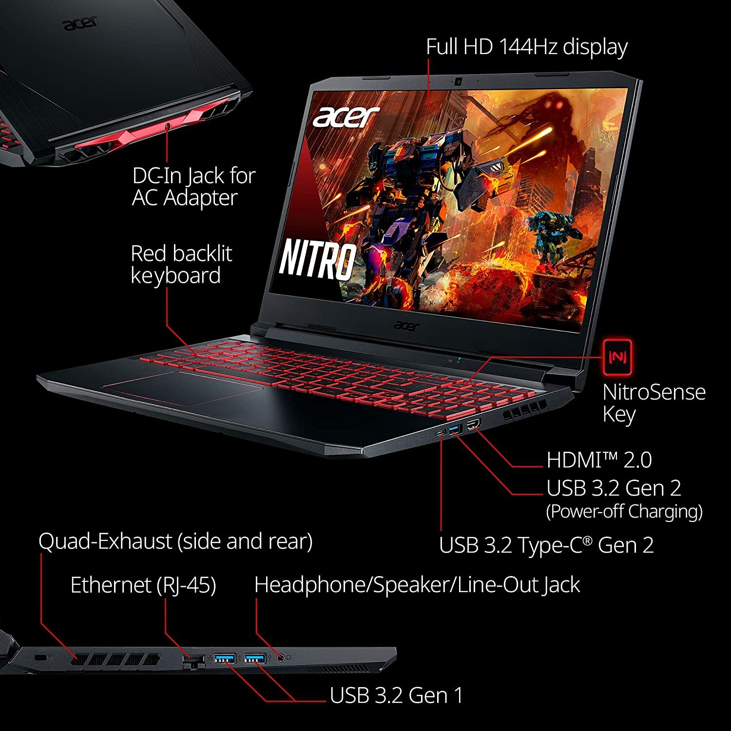New Acer Nitro AN515-55-53E5 15.6″ 144Hz IPS (i5, 32G, 1TB, RTX 3050) Backlit