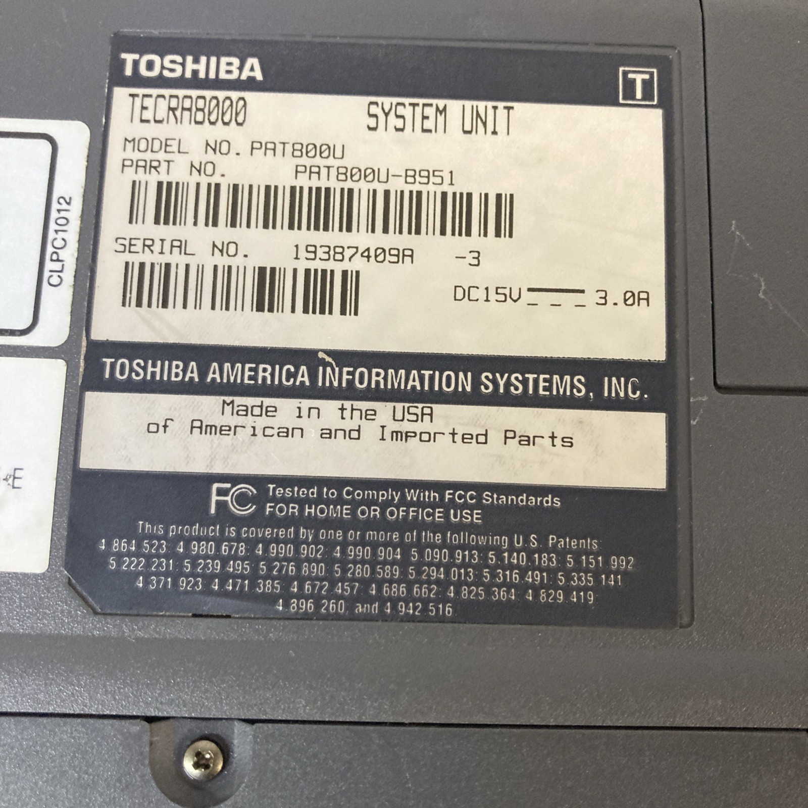 Toshiba Tecra 8000 Unknown CPU no HDD No Power