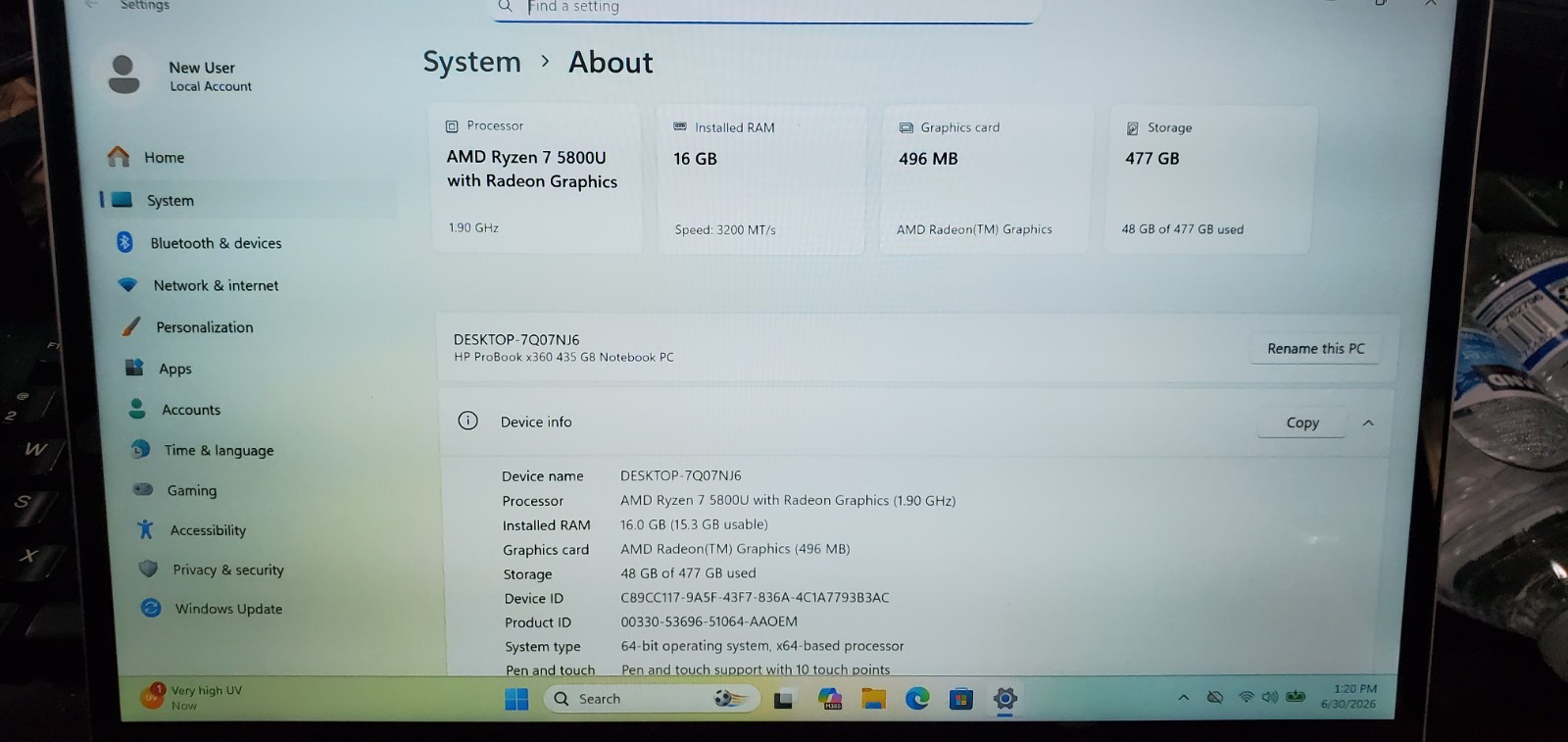 HP ProBook x360 435 G8 Laptop AMD Ryzen 7 5800U 16GB RAM 512GB SSD W11P