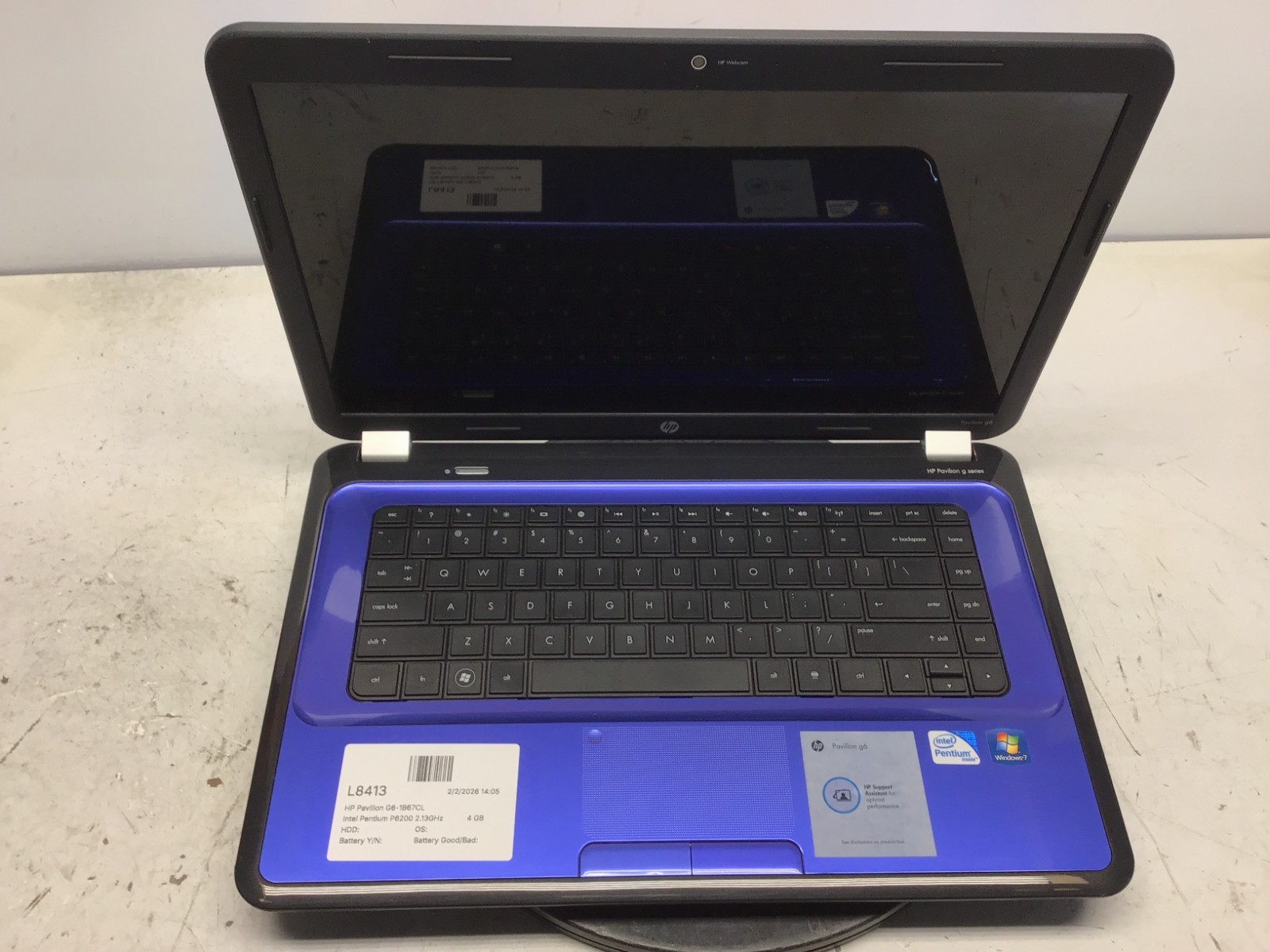 HP Pavilion G6-1B67CL Intel Pentium P6200 2.13GHz 4 GB NO HDD
