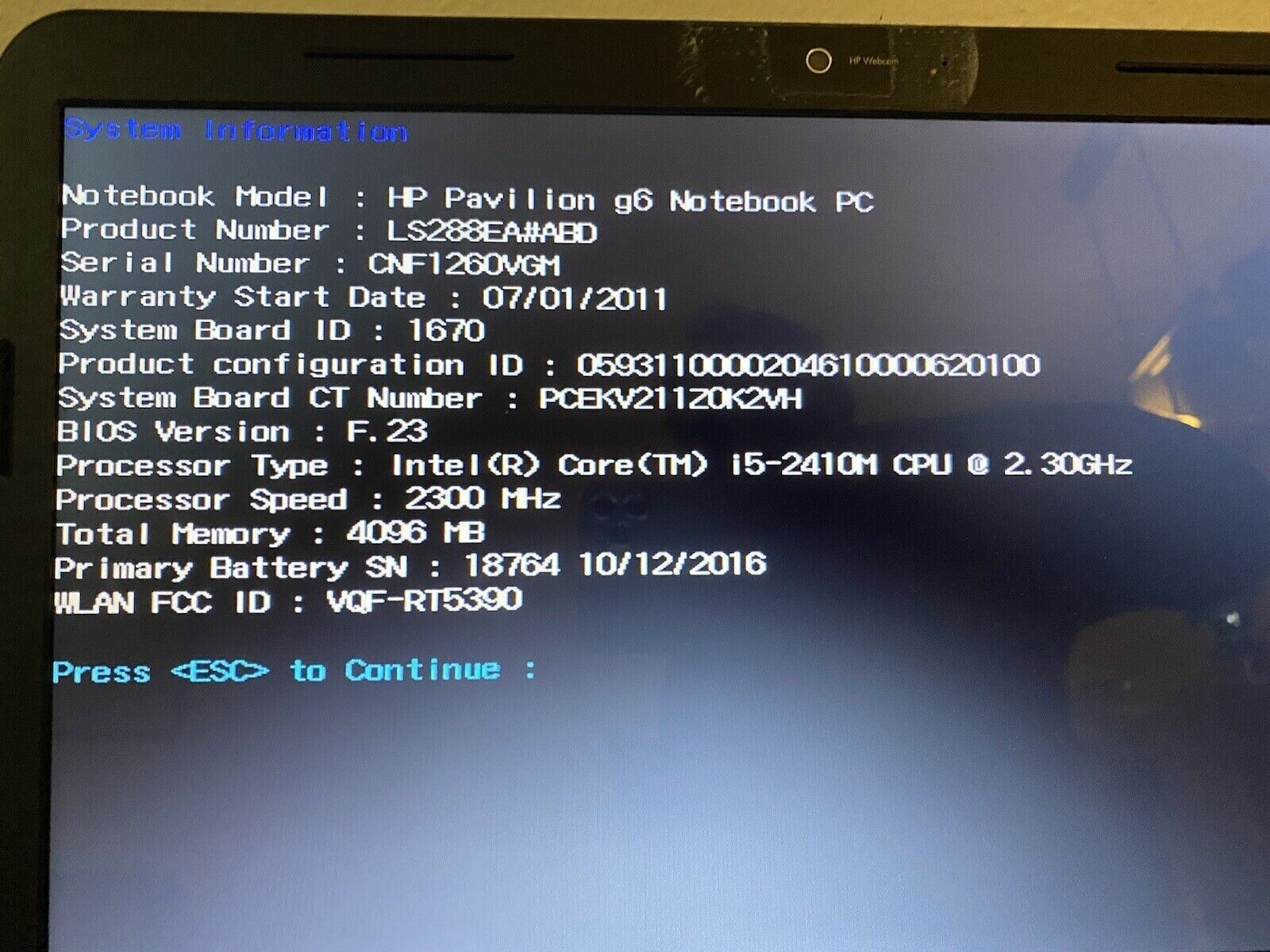 HP Pavilion DV6 15.6″HD Intel i5 2410M 2.3GHz 4GB RAM Laptop No HDD