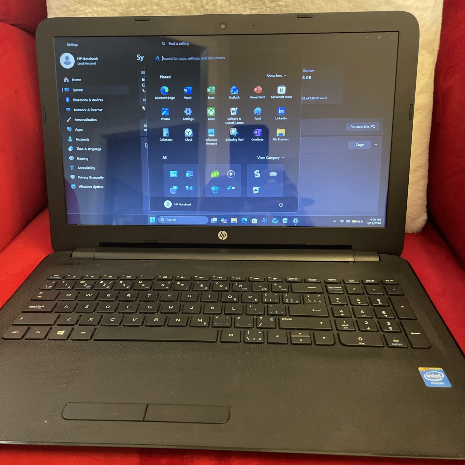 HP Notebook 15″ Intel, CPU N3050, @1.6GHz, 8GM DDR3, 128GB SSD Win 11Pro, OFF.