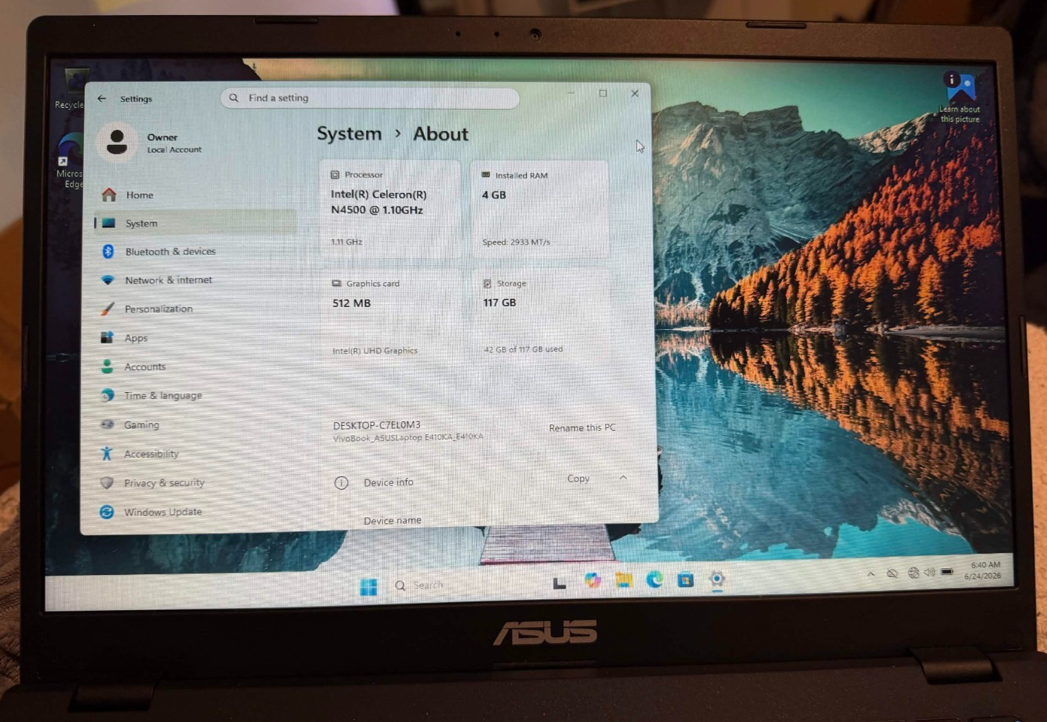 Asus Vivobook Go 14 Laptop E410K – Intel Celeron N4500 @ 1.1 GHz 4GB RAM